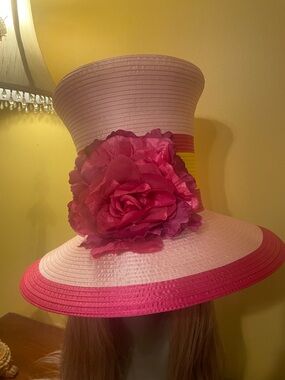 Rosebud’s Wide Brim Pink Floral Dress Hat